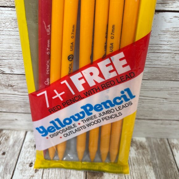 Vintage SCRIPTO Mechanical Pencils 7 Yellow Pencils 1 Red With Red Lead 1987 USA - Picture 3 of 5